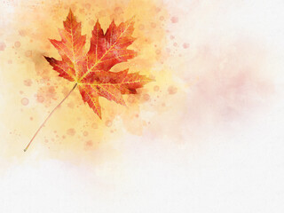Naklejka na ściany i meble Autumn leave - watercolor on a white background. Fall illustration.