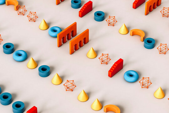 Colorful geometrical forms arranged neatly