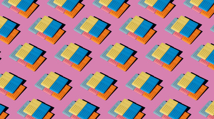Various colour calculators pattern on pink background.
