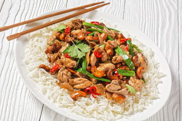 Thai cashew chicken stir fry with rice