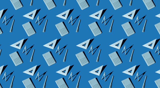 Office object patterns in blue tones. 