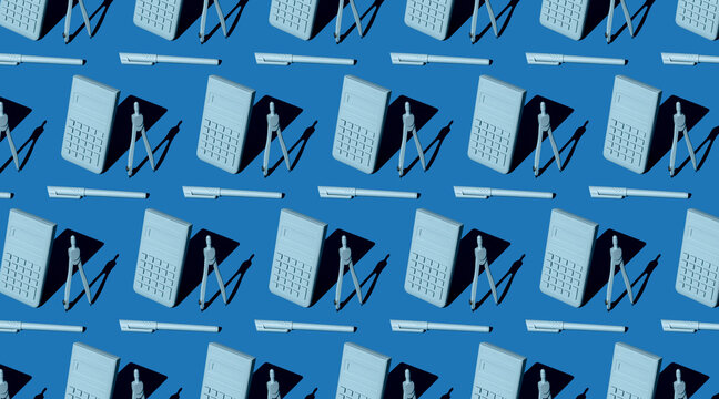 pattern of desktop objects in blue tones