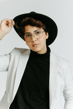 Non Binary person fashion in studio