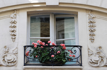 Old French house with traditional balconie and window. Paris.