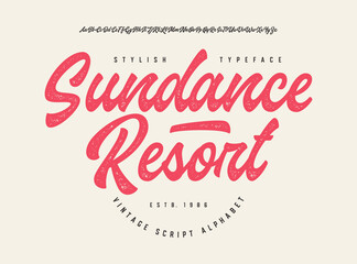  Sundance Resort. Original Brush Script Font. Retro Typeface. Vector Illustration.