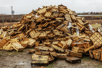 Broken and used crates on landfill.