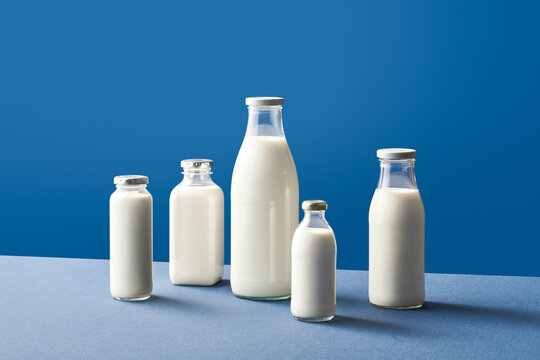 Set of glass milk bottles