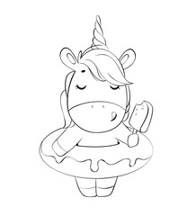 Obraz premium Cute linear unicorn, summer design