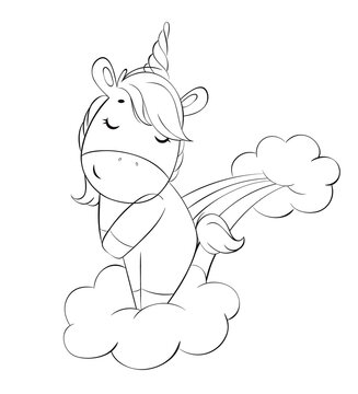 Funny magic black and white unicorn cartoon character