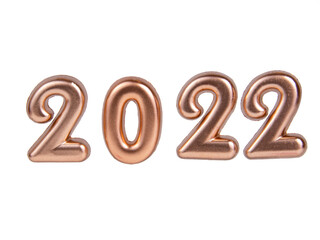 Golden decorative shine numbers 2022 new year isolated on the white background