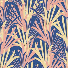 Vector blue yellow pink palms seamless pattern