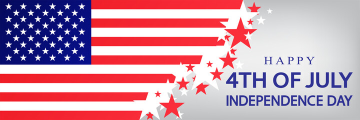 Happy 4th of July (Fourth of July) Independence Day greeting banner. American flag with stars on the gray  background.	