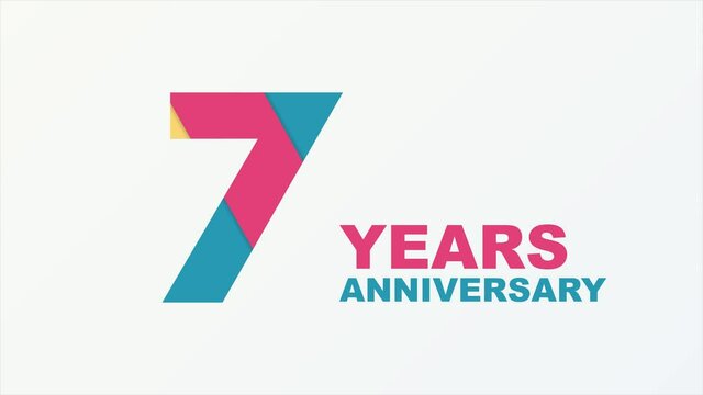 7 years anniversary emblem. Anniversary icon or label. 7 years celebration and congratulation design element. Motion graphics.