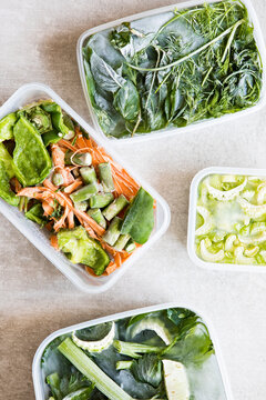 Zero waste frozen foods vegetables for making stock