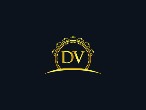 Initial DV Letter, Luxury dv Logo Icon Vector For Hotel, Heraldic, Jewelry, Fashion, Royalty With Gold Color Image Design