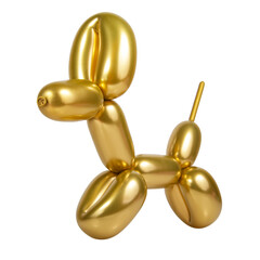 Gold bright balloon dog isolated on the white background