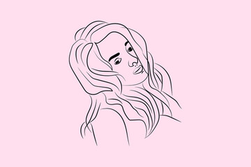 Abstract  hand-drawn line drawing minimal woman portrait and body Vector illustration Contemporary portrait
