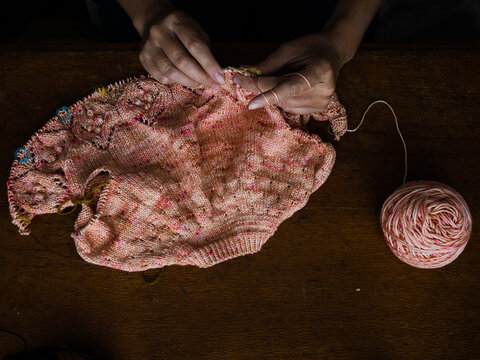 kids cardigan being hand knit