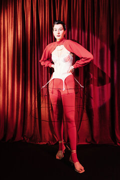 Red color fashion studio portrait