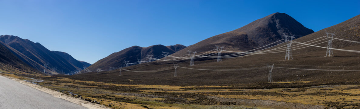 Green energy sources transmission tower of panorama