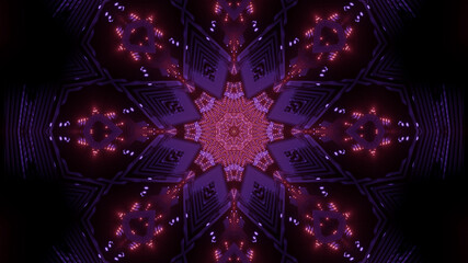 3D rendering of futuristic kaleidoscope patterns in black and purple vibrant colors - obrazy, fototapety, plakaty