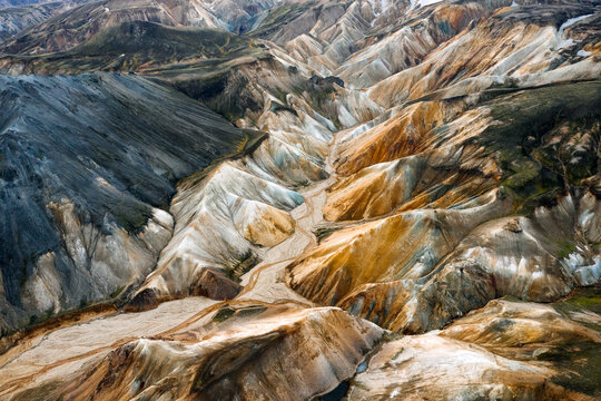 Drone / Aerial Footage Of Iceland's Texture And Colorful Landscape