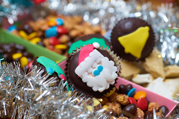 muffins and other sweets with Christmas motifs