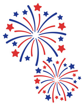 Patriotic Fireworks Fourth of July Stars Red Blue 4th of July Fireworks Vector