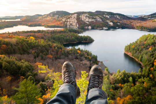 Cliff Edge at Mountain Outlook with Forest and Lakes