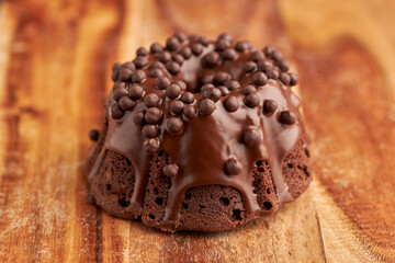 Close-up of a chocolate tea cake.