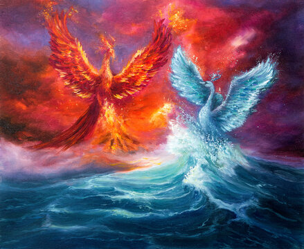 Mythology phoenix and spiritual swan