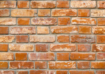 Texture of an old damaged brick wall with multiple cracks