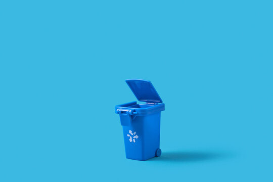 Open Blue Trash Can For Recycling