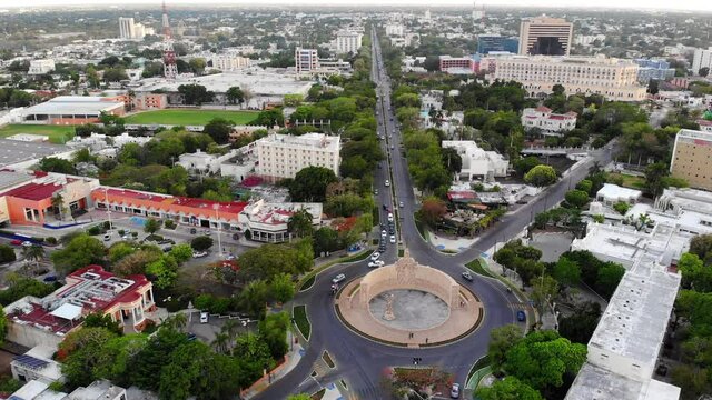 Aerial view of Merida, the capital and largest city in Yucatan state in Mexico