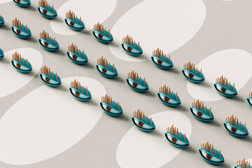 Abstract eyes on grey background - 3D image