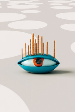 one Abstract eye on grey background - 3D image