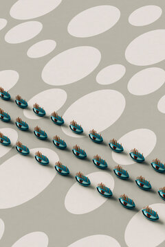 Abstract eyes on grey background - 3D image