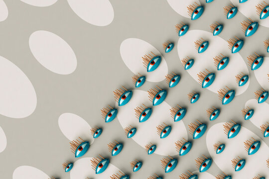 Abstract eyes on grey background - 3D image