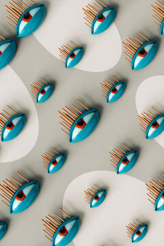 Abstract eyes on grey background - 3D image