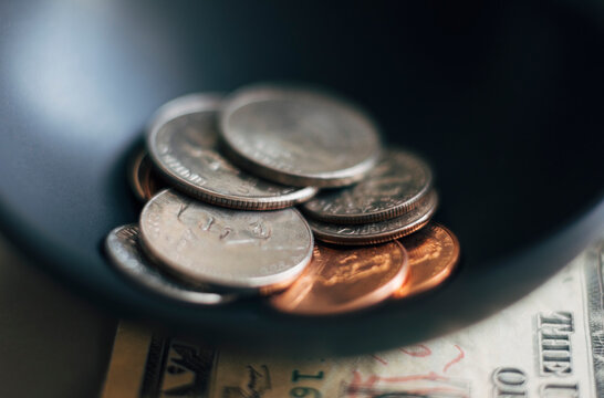 Coins in bowl