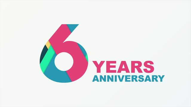 6 years anniversary emblem. Anniversary icon or label. 6 years celebration and congratulation design element. Motion graphics.