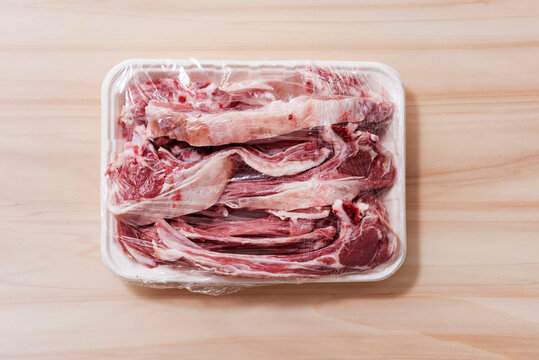 lamb rib chops packed in a foam tray