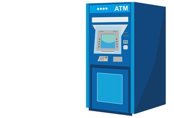 New and modern bank ATM in blue color