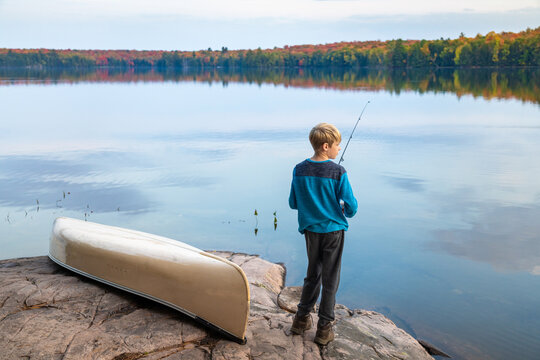 Boy Fishing on Northern Lake 