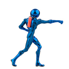 retro astronaut doing some karate move rear view