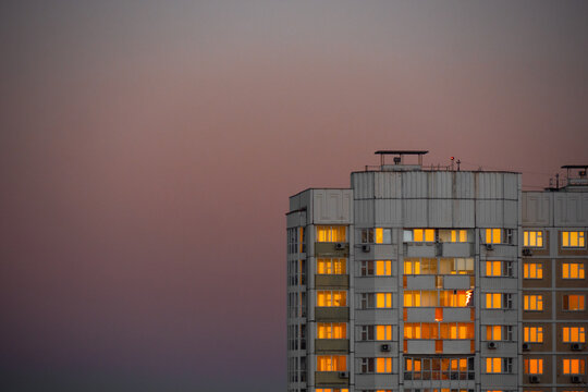 Burning windows at sunset