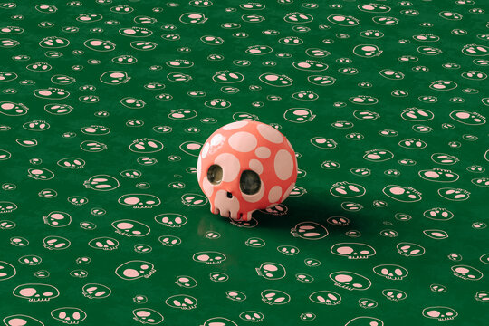 Pink skulls on green background