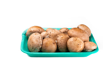 commercial tray with Portobello mushrooms