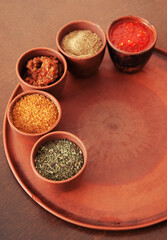 Georgian spices on a plate. Georgian food.