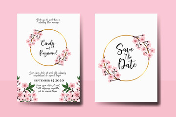Wedding invitation frame set, floral watercolor Digital hand drawn Sakura Cherry Blossom Flower design Invitation Card Template